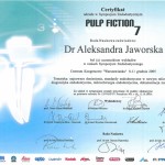 Certyfikat dla dr Aleksandry Jaworskiej